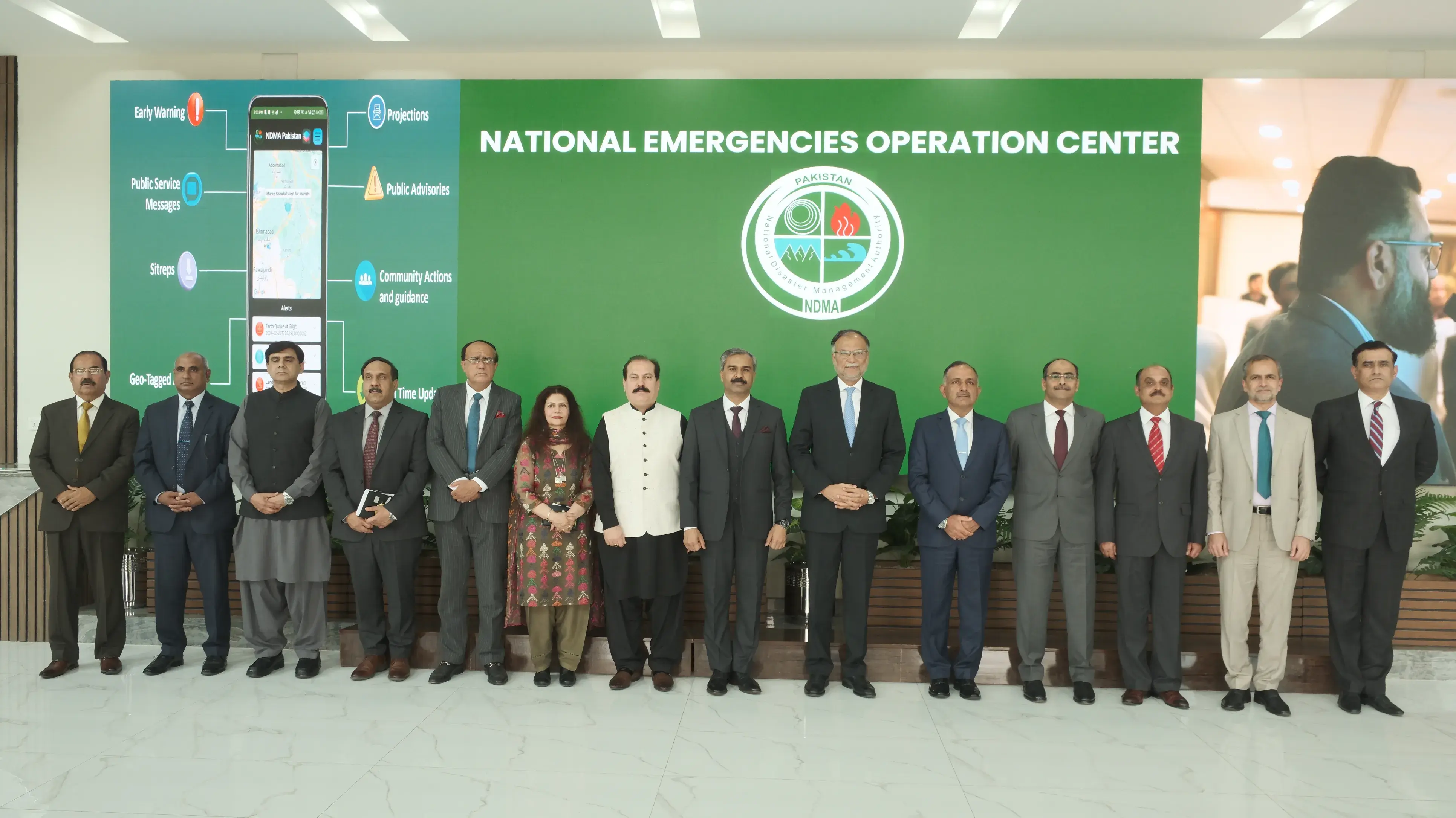22-03-2024, Islamabad: Group Photo of Minister for Planning and Development Mr. Ahsan Iqbal with Chairman NDMA and other officials of NDMA.